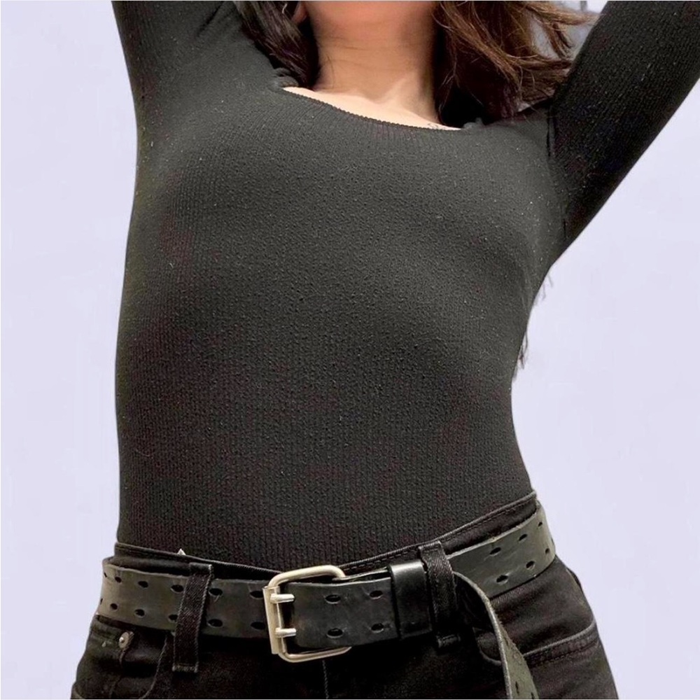 A New Day Black Square Neck Long Sleeve Bodysuit - Women's Small